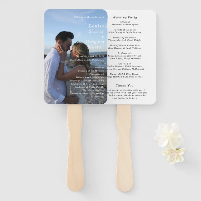 Simple Photo Modern Wedding Program Hand Fan (Front and Back)