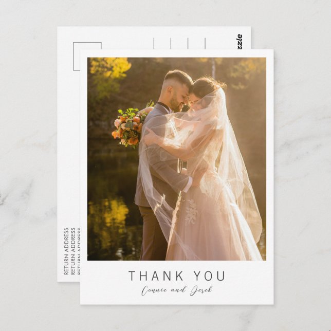 Simple Photo Modern Wedding Thank You Postcard (Front/Back)