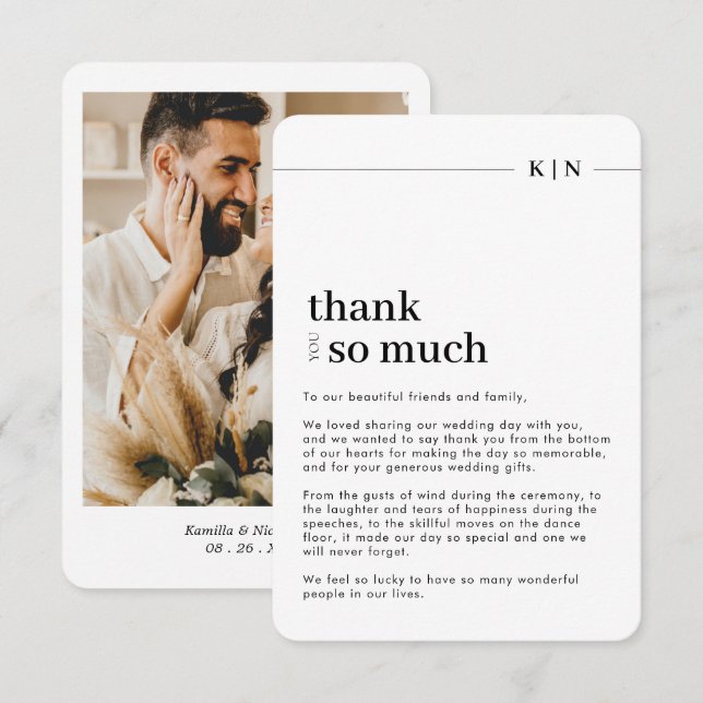 Simple Photo Monogram Rounded Wedding  Thank You Card (Front/Back)