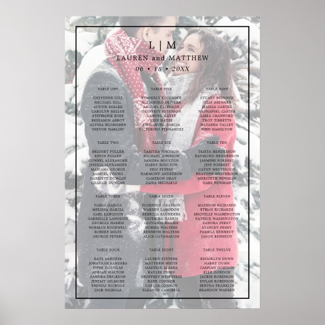 Simple Photo Monogram Wedding Seating Chart (Front)