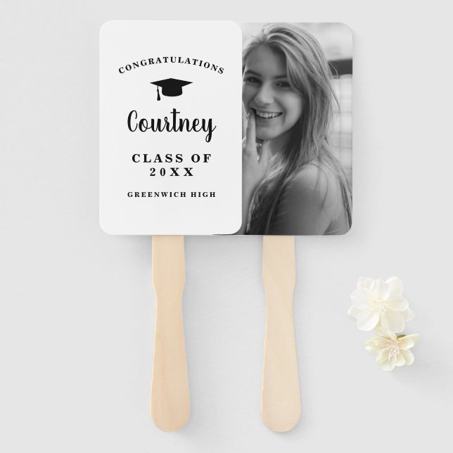 Simple Photo Mortar Board Modern Graduation Hand Fan (Front and Back)