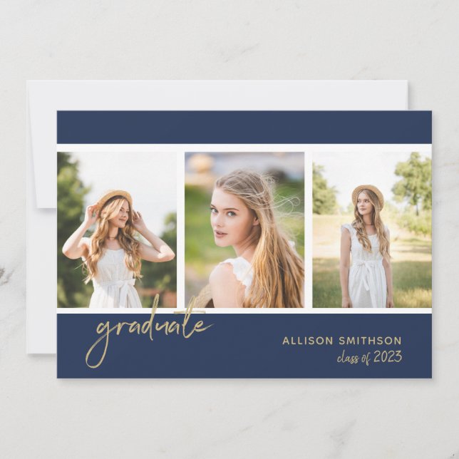 Simple Photo Navy Blue Graduation Announcement (Front)