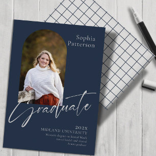 Simple Photo Navy Grey College Announcement