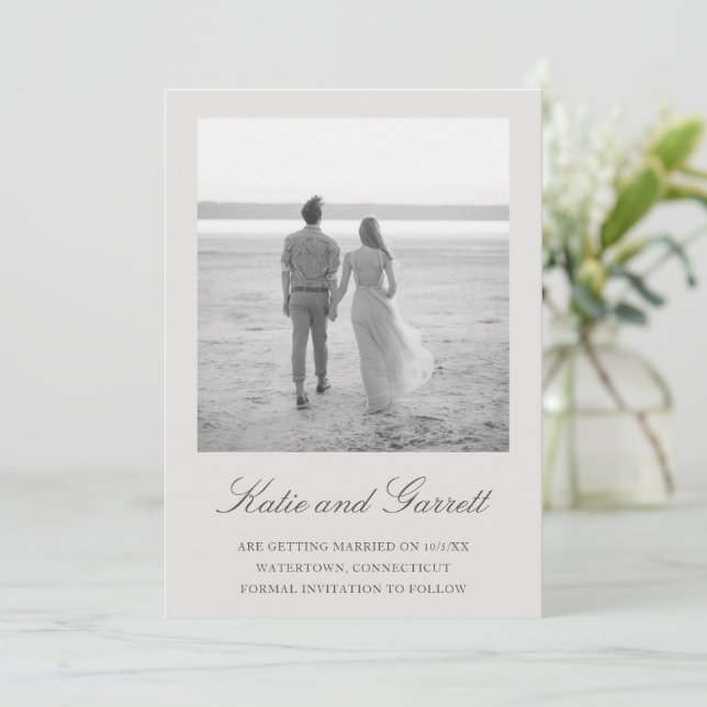 Simple Photo Neutral Grey Elegant Wedding Save The Date (Standing Front)