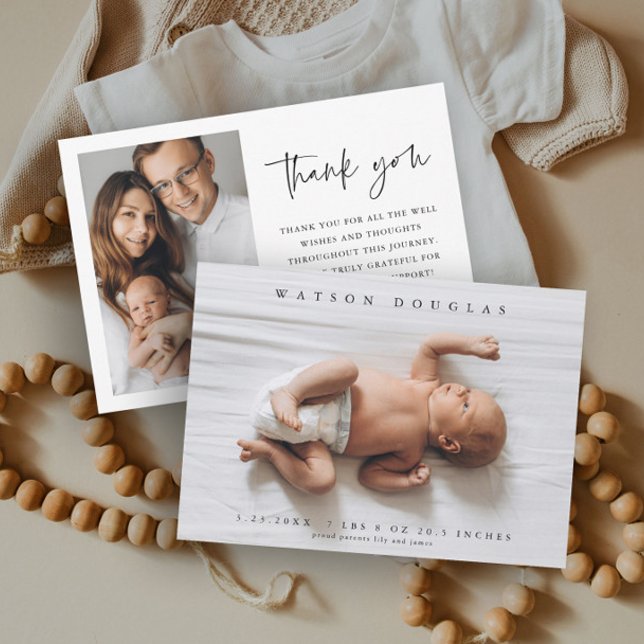 Simple Photo Newborn Baby Photo Birth Thank You Card (Simple minimalist newborn baby photo thank you card.)