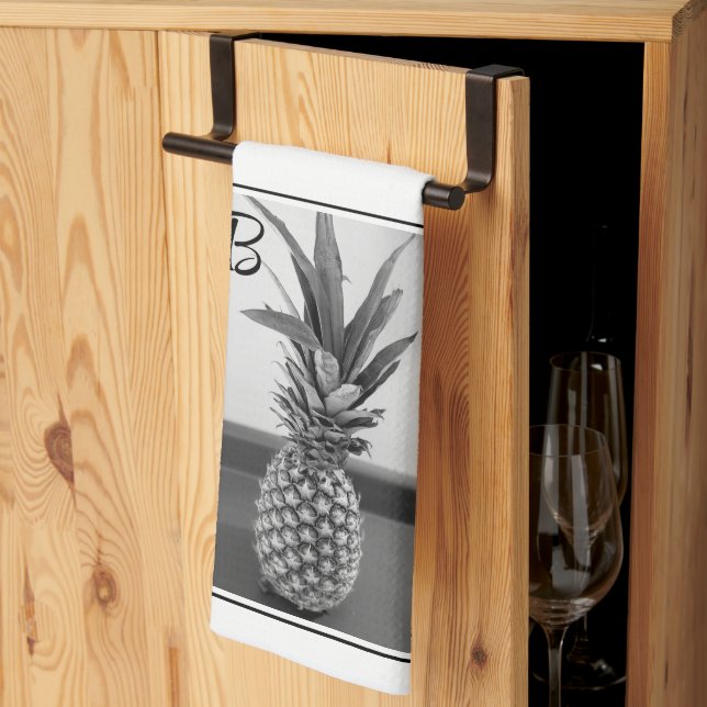 Simple Photo of a Pineapple with Single Initial Kitchen Towel (Thirds Fold)