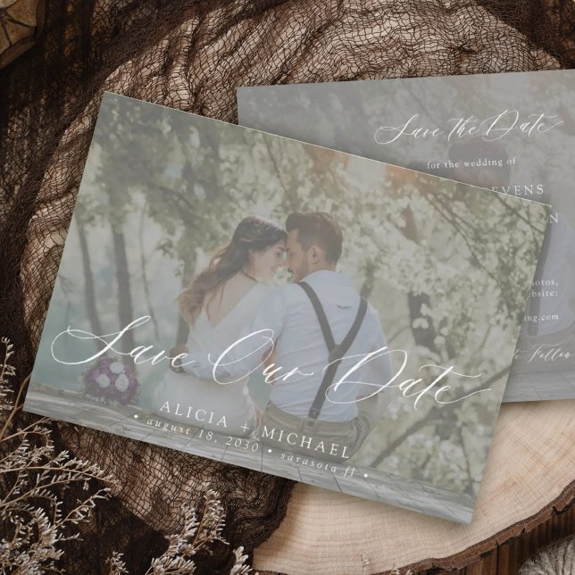 Simple photo overlay elegant script wedding save the date (Creator Uploaded)