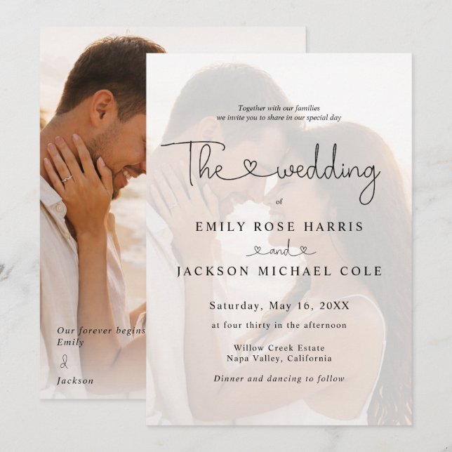 Simple Photo Overlay Wedding Invitation (Front/Back)