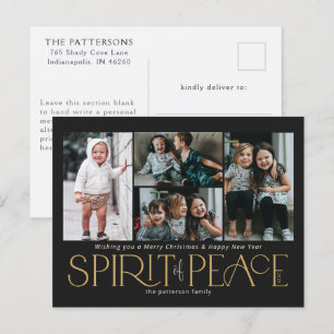 Simple Photo Peace Black Gold Holiday Postcard