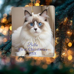 Simple Photo Pet Cat 'Christmas' Personalize Ceramic Ornament