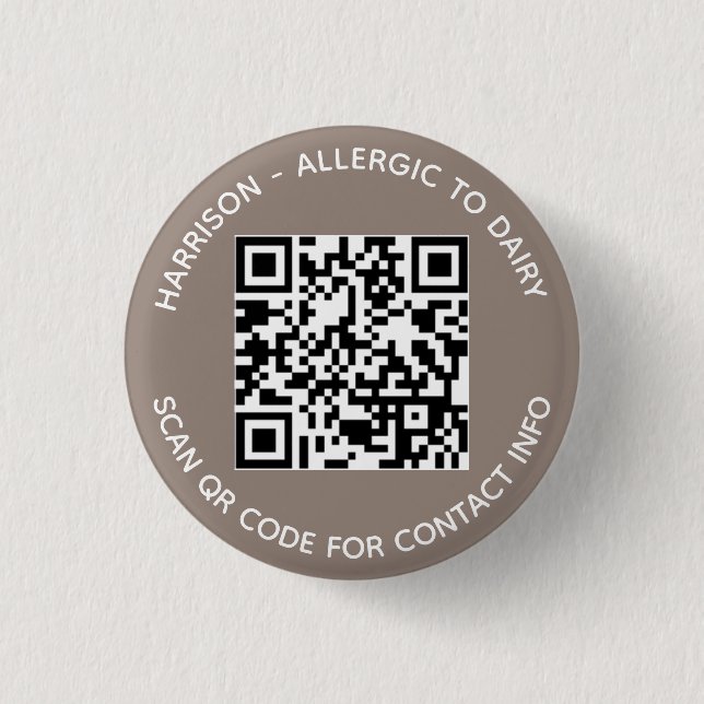 Simple photo QR Code scan contact Info greige 1 Inch Round Button (Front)