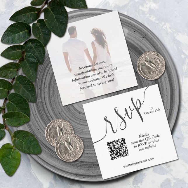 Simple Photo QR Code Wedding Enclosure Card (Small 2.5" x 2.5" QR code wedding RSVP cards)
