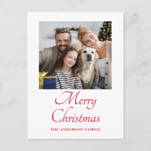 Simple Photo Red Script Christmas Holiday Postcard