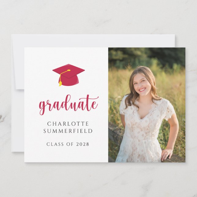 Simple Photo Rouge & Blanc Faire-part de graduatio (Devant)