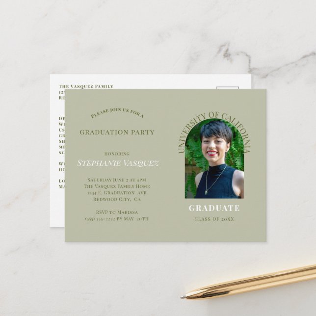 Simple Photo Sage Graduation Party Invitation (Devant/Arrière en situation)
