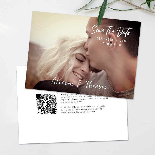 Simple Photo Save The Date QR Code Invitation (Simplify your RSVP with our QR code save-the-date, adding an unforgettable touch to your special day)