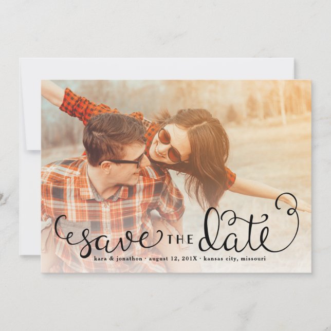Simple Photo Save the Dates, Hand Lettered Script Date (Front)