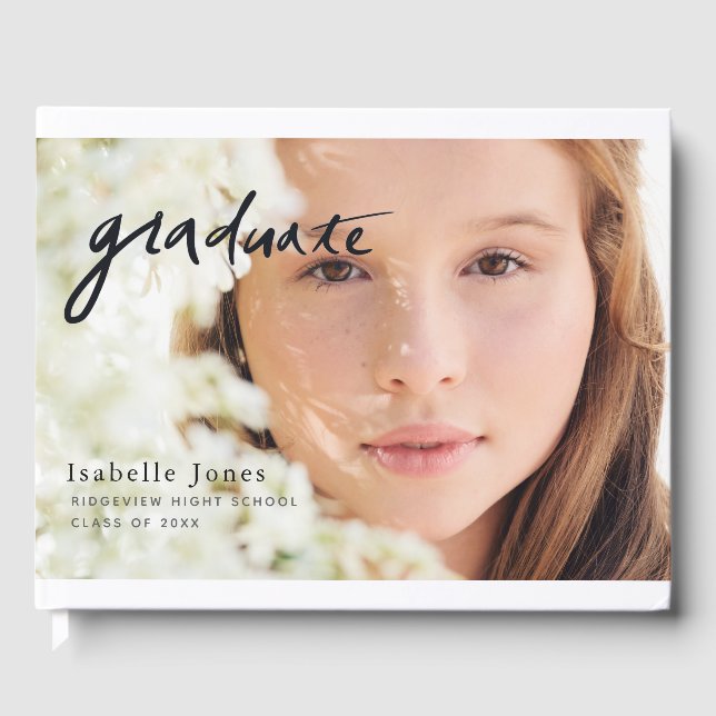 Simple Photo Script Graduation Guest Book (Front)