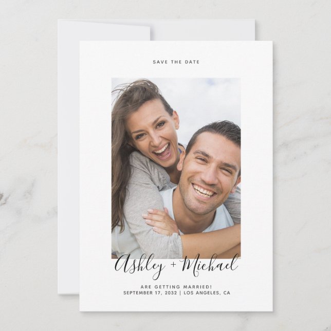 Simple Photo Script Marble Wedding Save the Date (Front)