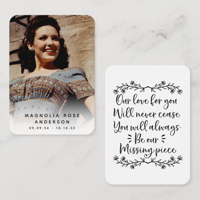 Simple Photo Sympathy Funeral Memorial Card (Front/Back)