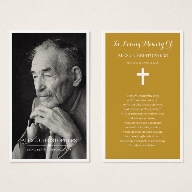 Simple Photo Sympathy Funeral Memorial Prayer Card (Front & Back)