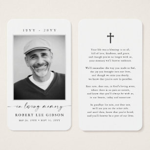 Simple Photo Sympathy Funeral Memorial Prayer Card