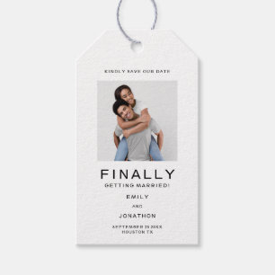 Simple Photo Typography Black White Save The Date Gift Tags