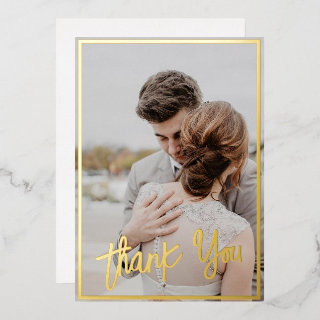 Simple Photo Wedding Thank You Foil Holiday Card (Front/Back)