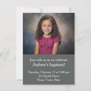 Simple Photo with Grey Zig-Zag Back Baptism Invitation