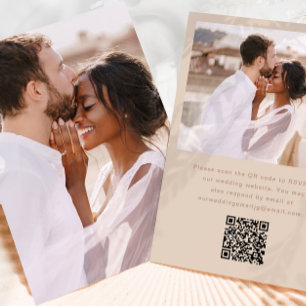 Simple Photo with Rsvp QR Code Neutral Wedding Invitation