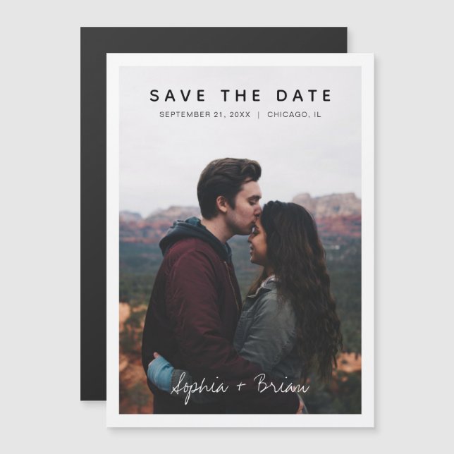 Simple Photo with White Border Save the Date Magnetic Invitation (Front/Back)