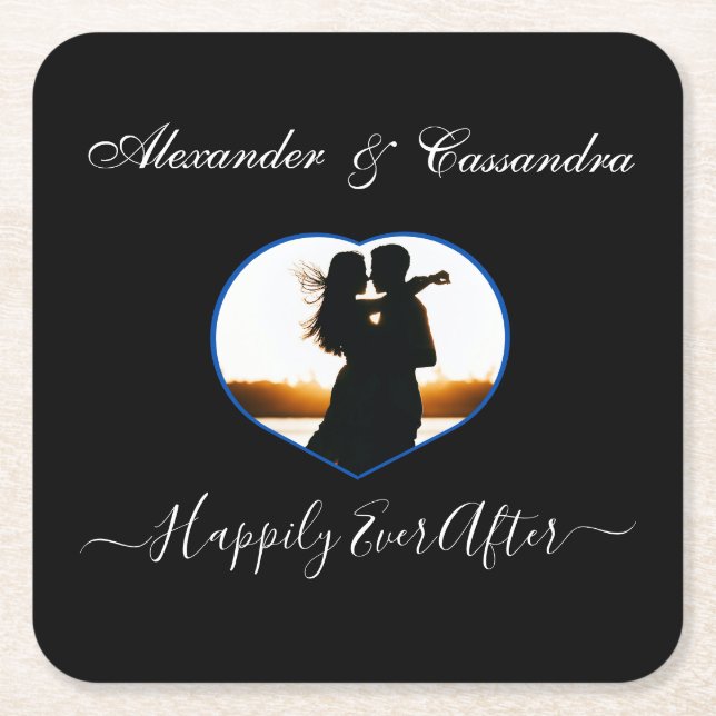 Simple photograph, elegant modern wedding  square paper coaster (Front)