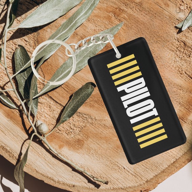 Simple Pilot Typography Stripes & Airplane Photo Keychain (Creator Uploaded)