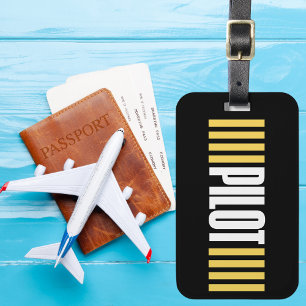 Simple Pilot Typography, Stripes, Aviation Luggage Tag