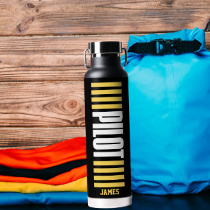 Simple Pilot Typography, Stripes, Aviation  Water Bottle