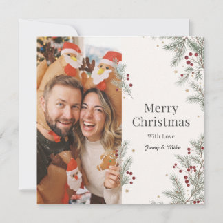 Simple Pine Branch Merry Christmas Photo Design Holiday Card