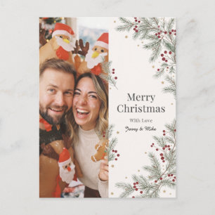 Simple Pine Branch Merry Christmas Photo Design Postcard