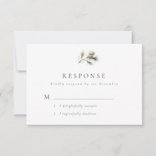 Simple Pine Branch Winter Wedding RSVP Card
