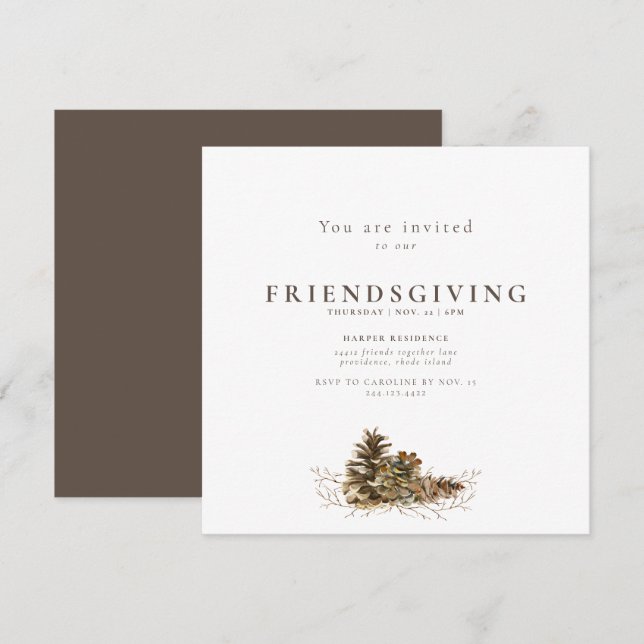 Simple Pine Cone Friendsgiving  Invitation (Front/Back)