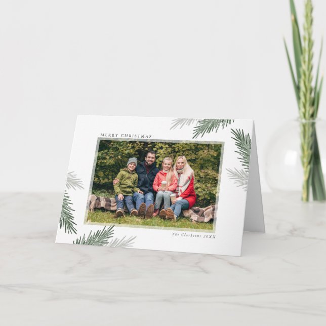 Simple Pine Sprigs, Carte de voeux photo de Noël (Devant)
