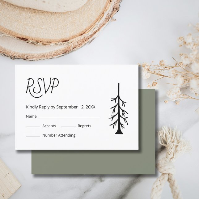 Simple Pine Tree Casual Modern Outdoor Wedding  RSVP Card (Creator Uploaded)