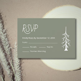 Simple Pine Tree Casual Sage Green Wedding RSVP Card