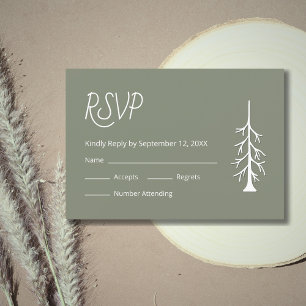 Simple Pine Tree Casual Sage Green Wedding RSVP Card