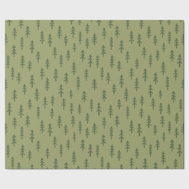 Simple Pine Tree Winter Forest in Fern Sage Green Wrapping Paper (Seam)