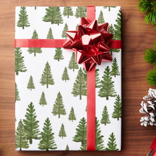 Simple Pine Trees Winter Greenery Pattern Wrapping Paper (Creator Uploaded)