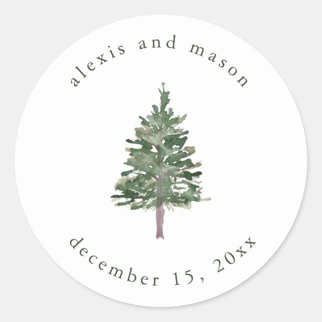 Simple Pine | Wedding Classic Round Sticker (Front)