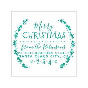 Simple Pine Wreath Christmas Name & Return Address Self-inking Stamp