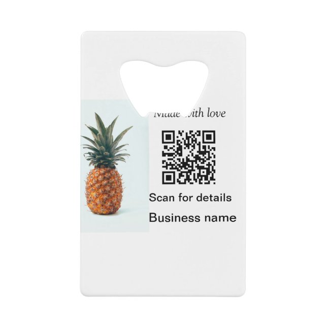 Simple pineapple fruit food q r code business deta credit card bottle opener (Front)