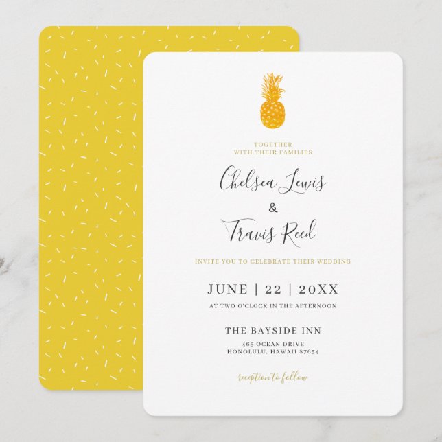 Simple Pineapple Hawaii Destination Wedding Invitation (Front/Back)