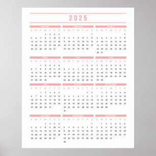 Simple Pink  2025 Calendar Poster